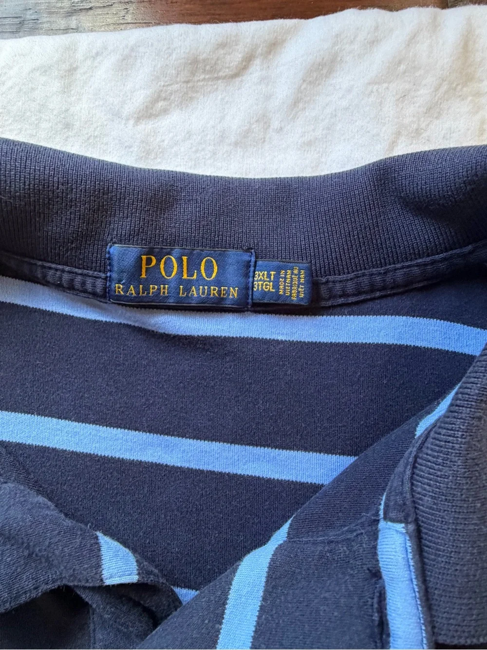 Polo Ralph Lauren Men’s Navy Blue Striped Short Sleeve Polo Shirt 3XLT⁠